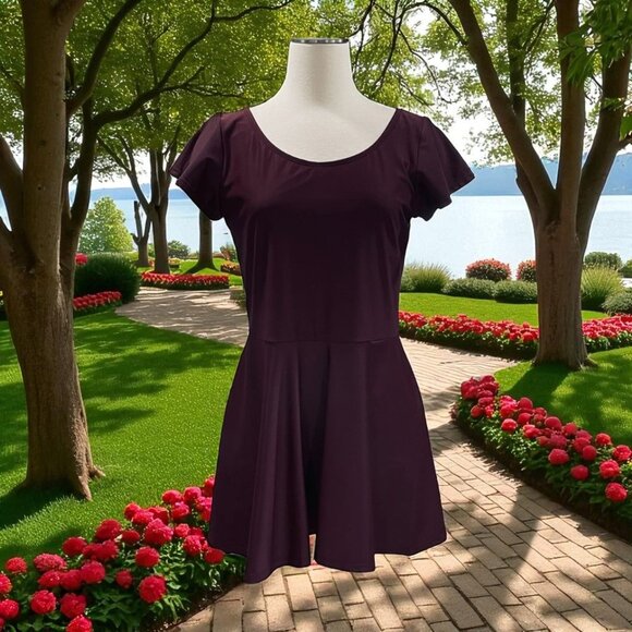 Honeymark Maroon Dress NWT Built In Bra Pockets Swim Coverup Skater Style L - Picture 1 of 10